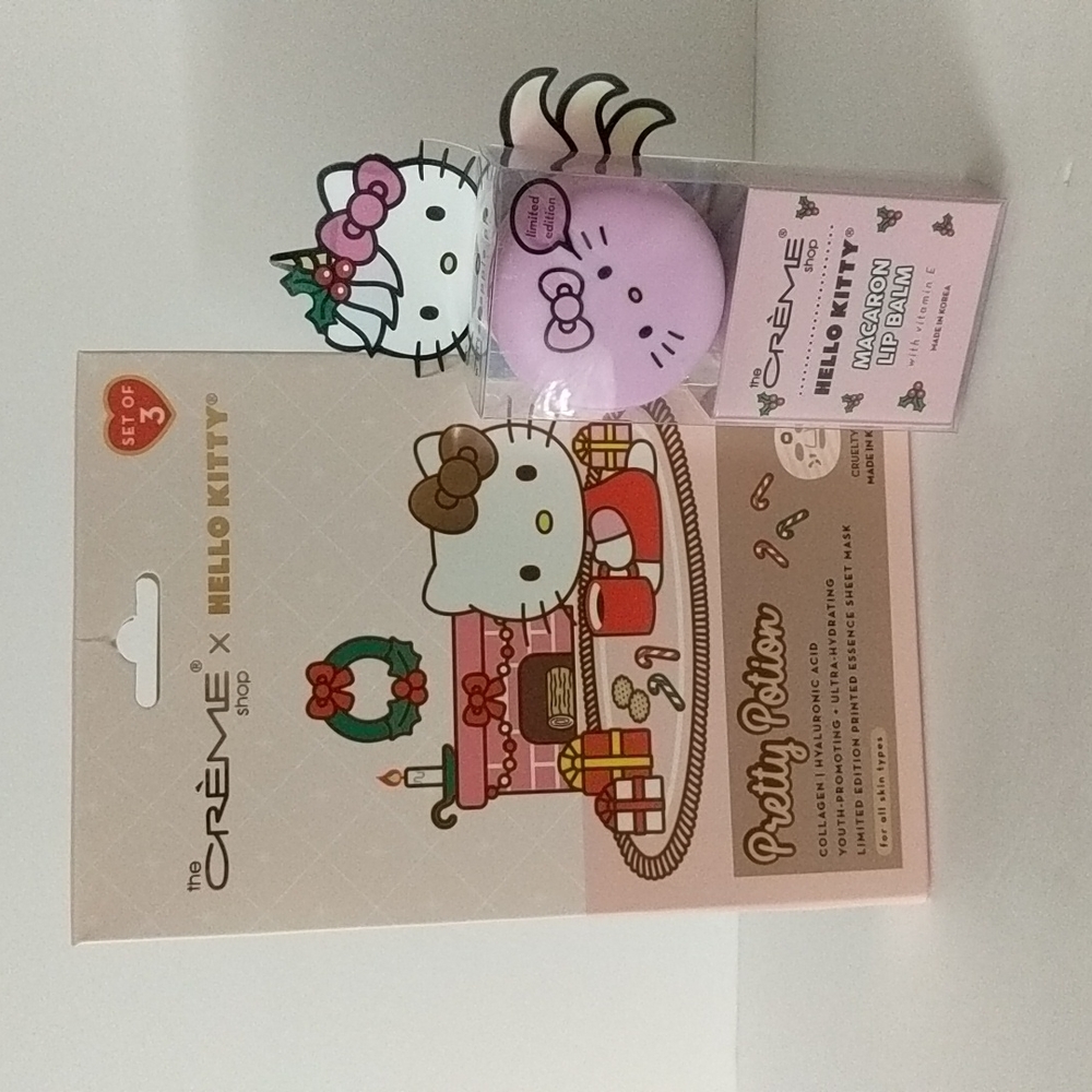 🍀 the Creme Shop 🍀 Hello Kitty Collagen Mask + Macaron Lip Balm Gift Set 🍀